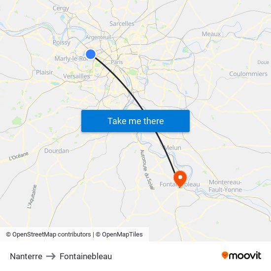 Nanterre to Fontainebleau map