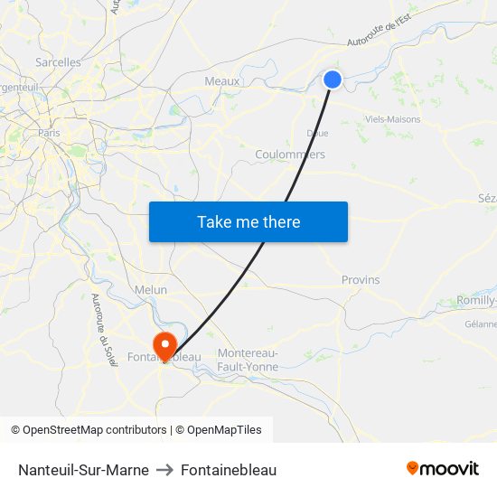Nanteuil-Sur-Marne to Fontainebleau map