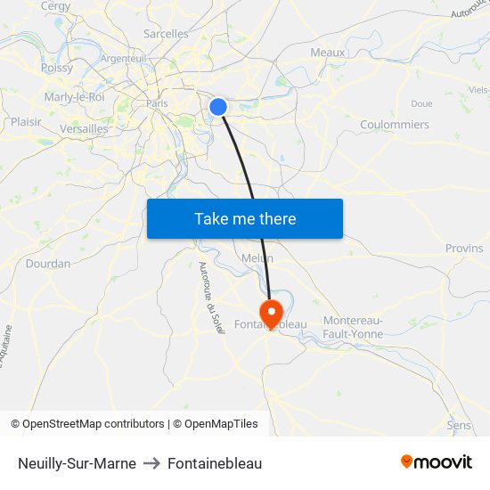 Neuilly-Sur-Marne to Fontainebleau map