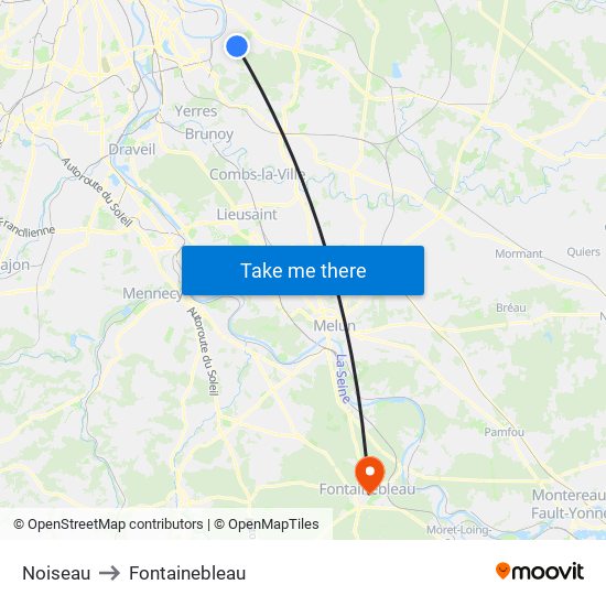 Noiseau to Fontainebleau map