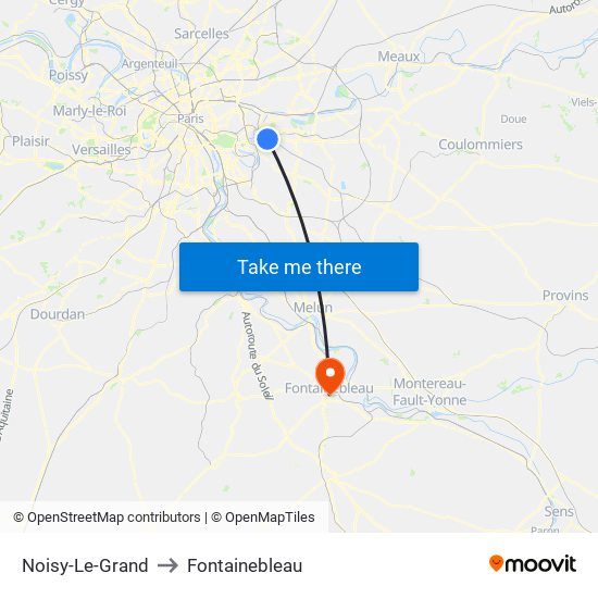 Noisy-Le-Grand to Fontainebleau map