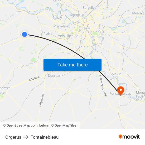 Orgerus to Fontainebleau map