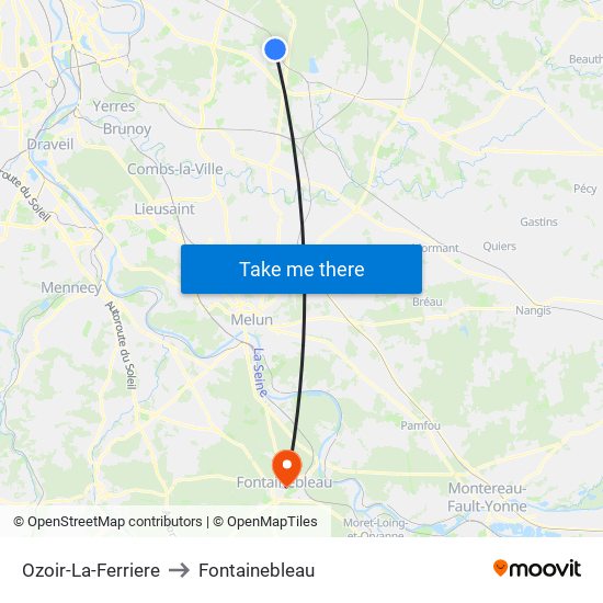 Ozoir-La-Ferriere to Fontainebleau map