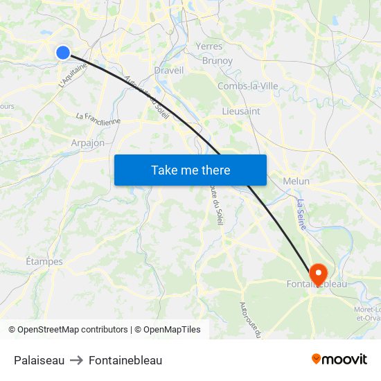 Palaiseau to Fontainebleau map
