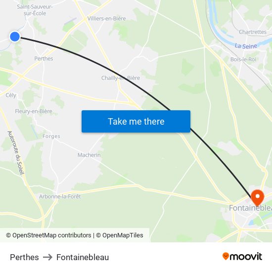 Perthes to Fontainebleau map