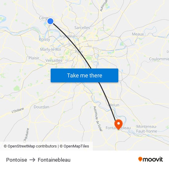 Pontoise to Fontainebleau map