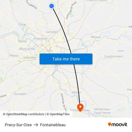 Precy-Sur-Oise to Fontainebleau map