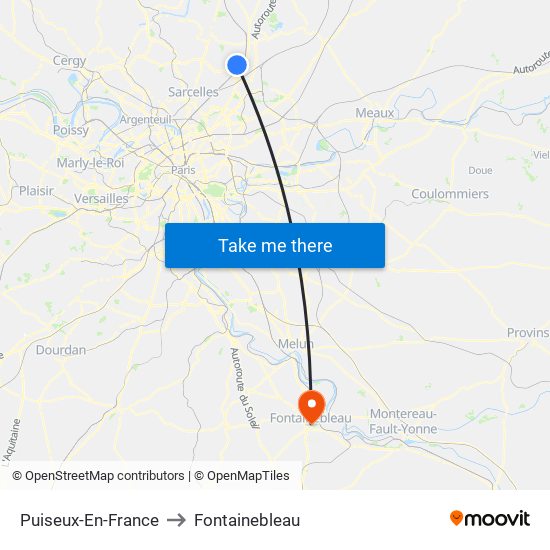 Puiseux-En-France to Fontainebleau map