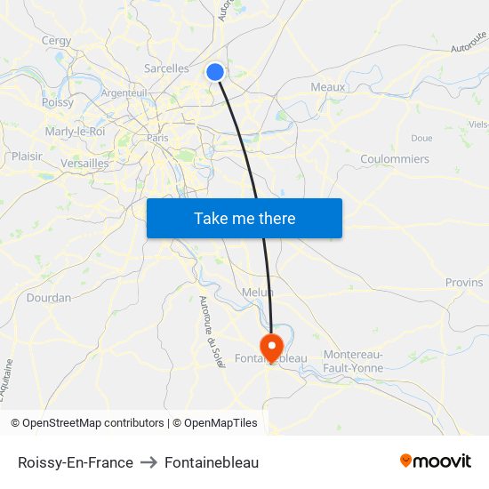 Roissy-En-France to Fontainebleau map