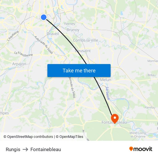 Rungis to Fontainebleau map