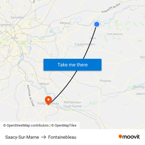 Saacy-Sur-Marne to Fontainebleau map