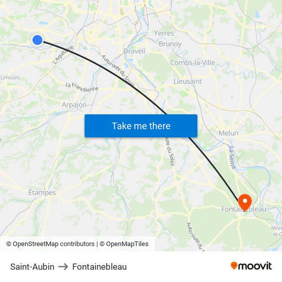 Saint-Aubin to Fontainebleau map
