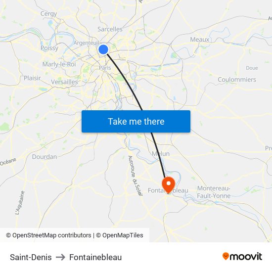 Saint-Denis to Fontainebleau map
