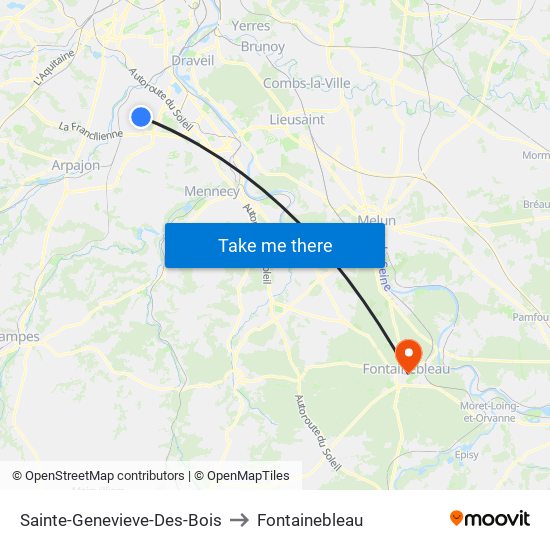 Sainte-Genevieve-Des-Bois to Fontainebleau map