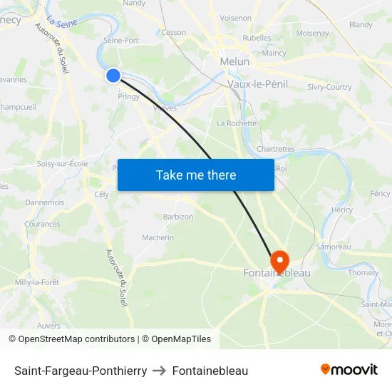 Saint-Fargeau-Ponthierry to Fontainebleau map