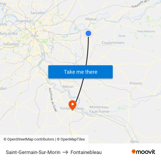 Saint-Germain-Sur-Morin to Fontainebleau map