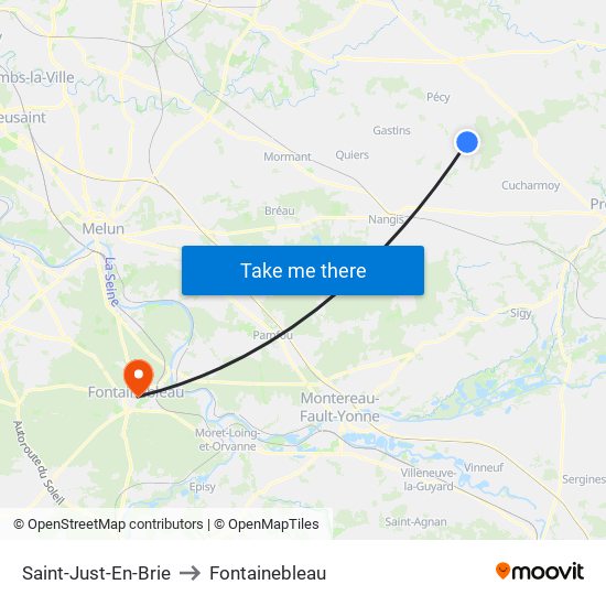 Saint-Just-En-Brie to Fontainebleau map