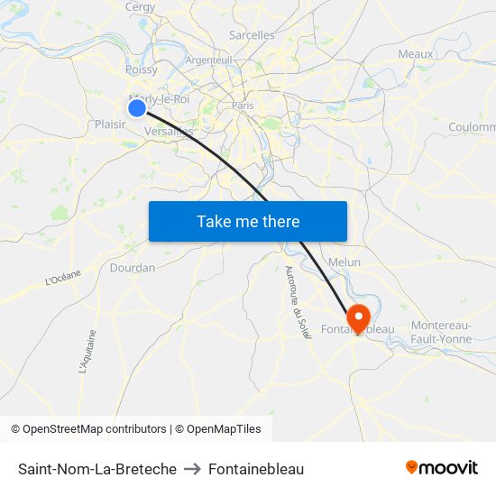 Saint-Nom-La-Breteche to Fontainebleau map
