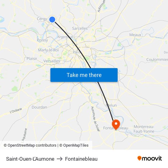 Saint-Ouen-L'Aumone to Fontainebleau map