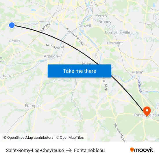 Saint-Remy-Les-Chevreuse to Fontainebleau map