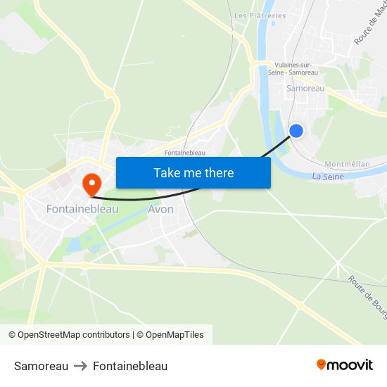 Samoreau to Fontainebleau map