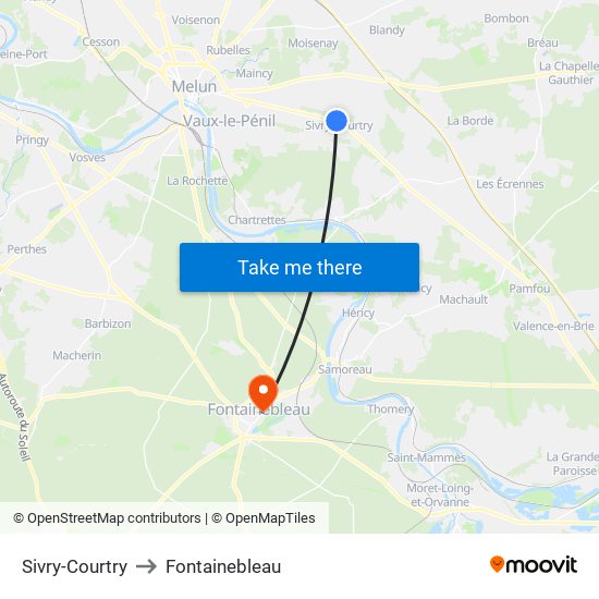 Sivry-Courtry to Fontainebleau map