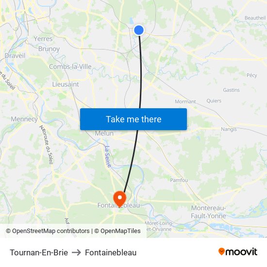 Tournan-En-Brie to Fontainebleau map