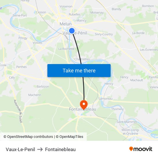 Vaux-Le-Penil to Fontainebleau map