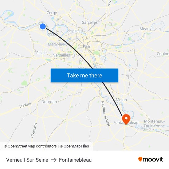 Verneuil-Sur-Seine to Fontainebleau map