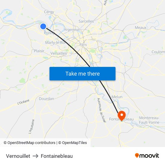 Vernouillet to Fontainebleau map