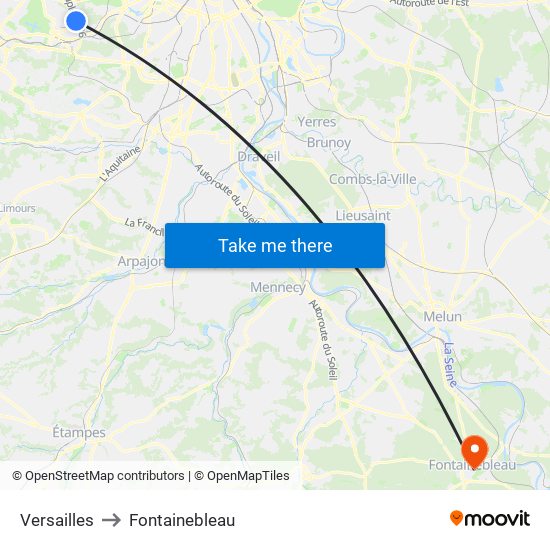 Versailles to Fontainebleau map