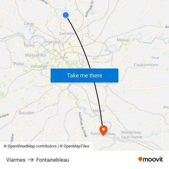 Viarmes to Fontainebleau map