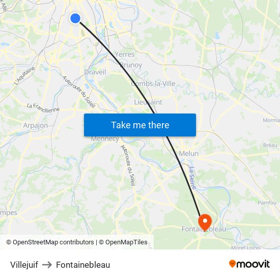 Villejuif to Fontainebleau map