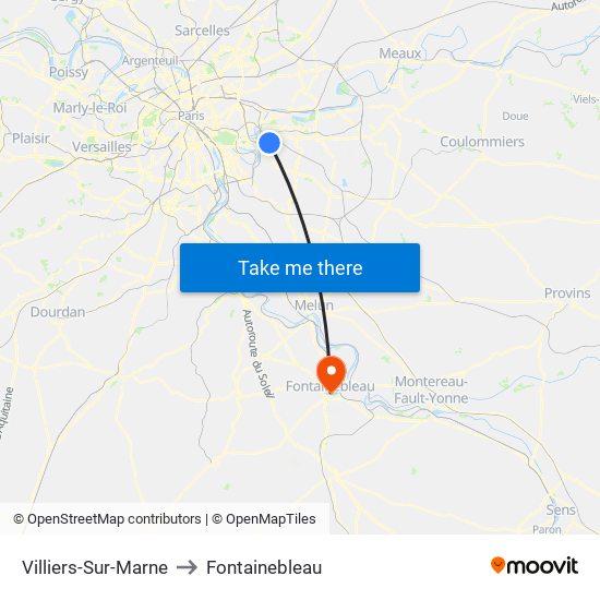 Villiers-Sur-Marne to Fontainebleau map