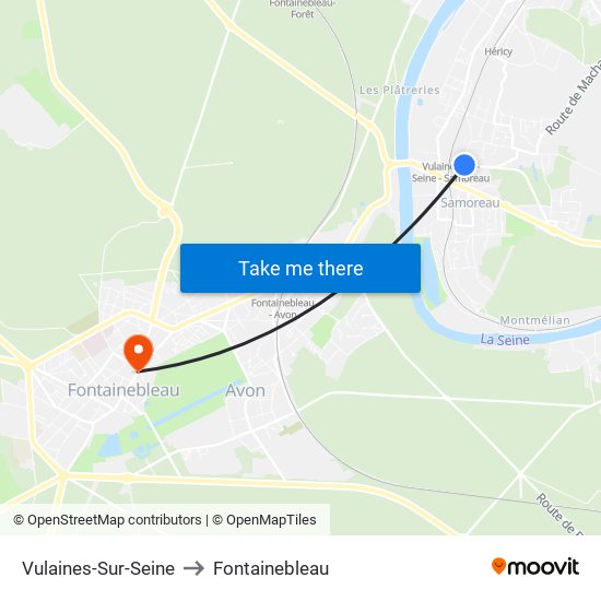 Vulaines-Sur-Seine to Fontainebleau map