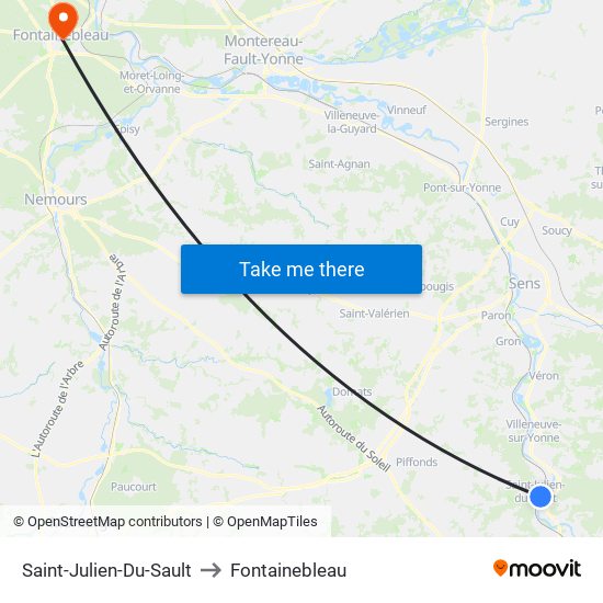 Saint-Julien-Du-Sault to Fontainebleau map