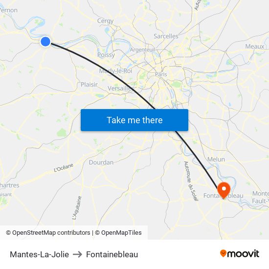 Mantes-La-Jolie to Fontainebleau map