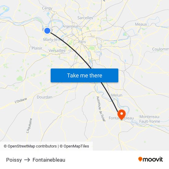 Poissy to Fontainebleau map