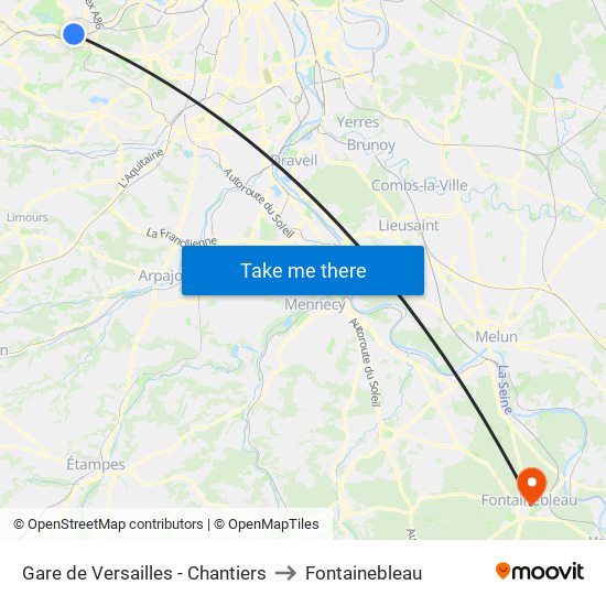 Gare de Versailles - Chantiers to Fontainebleau map