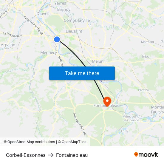 Corbeil-Essonnes to Fontainebleau map