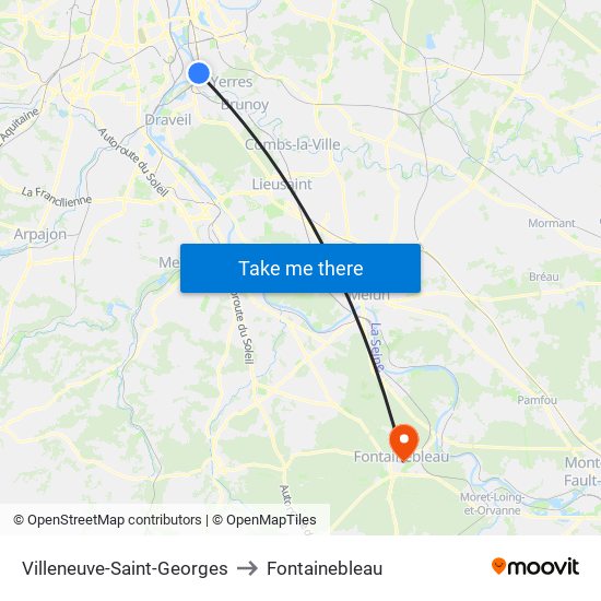 Villeneuve-Saint-Georges to Fontainebleau map