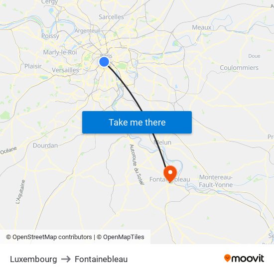 Luxembourg to Fontainebleau map