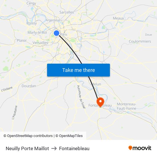 Neuilly Porte Maillot to Fontainebleau map