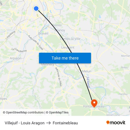 Villejuif - Louis Aragon to Fontainebleau map