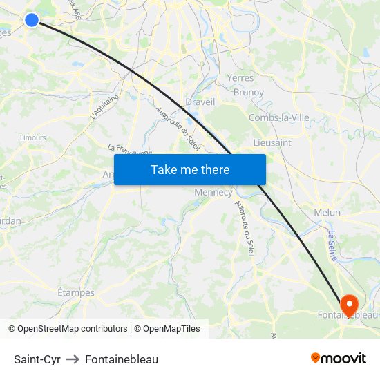 Saint-Cyr to Fontainebleau map