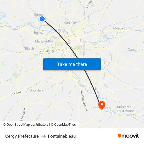 Cergy Préfecture to Fontainebleau map