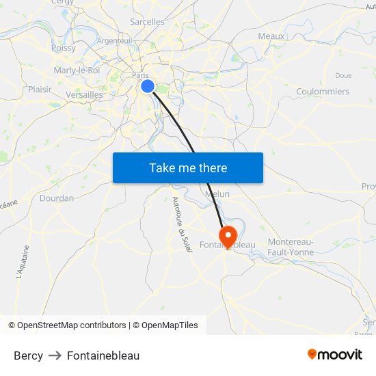 Bercy to Fontainebleau map