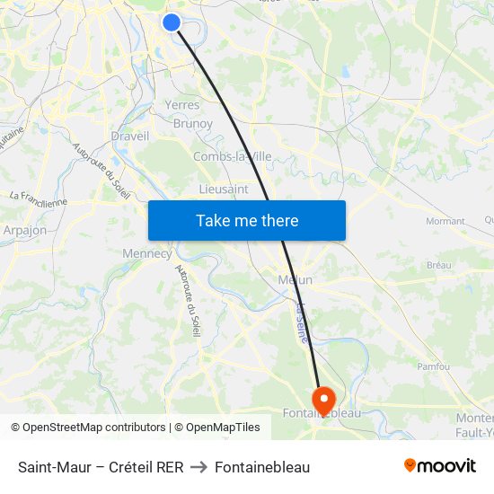 Saint-Maur – Créteil RER to Fontainebleau map