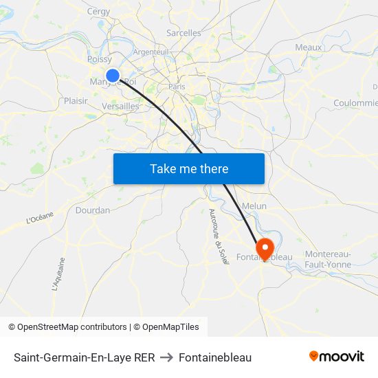 Saint-Germain-En-Laye RER to Fontainebleau map