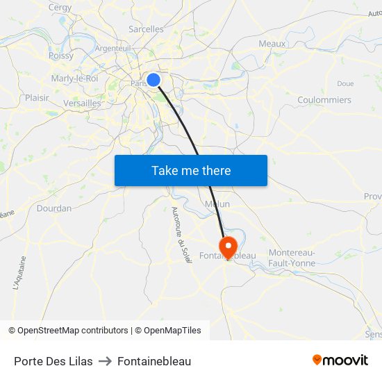 Porte Des Lilas to Fontainebleau map